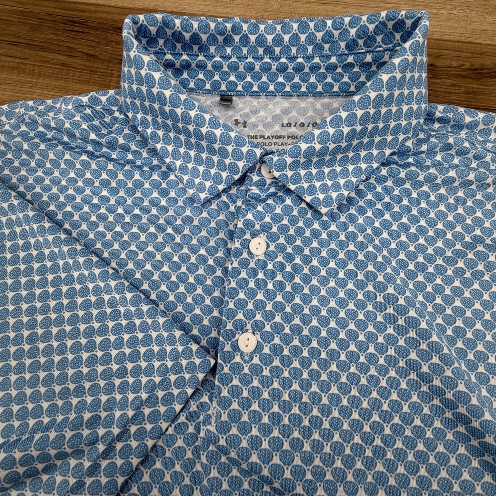 Under Armour Playoff Polo Shirt Mens L Blue Hot air Golf Performance Stretch